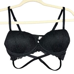 PINK Victoria's Secret Date Wireless Push Up Bra 32B Black Lace Strappy